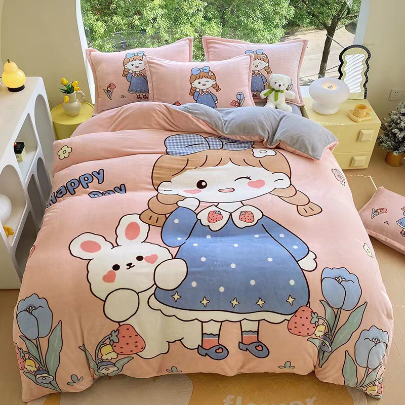 Bộ Chăn Ga Gối Nỉ Nhung Mịn 3D Cao Cấp Mẫu Mới