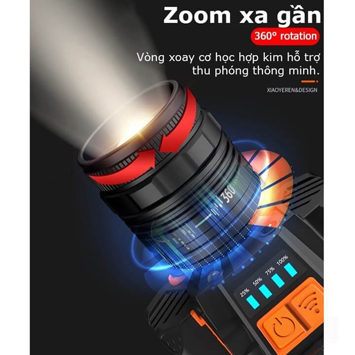 Đèn pin siêu sáng đội đầu KAW 1 bóng chiếu xa 300m cảm biến vẫy tay, chip Led T8 có Zoom xa gần, chống thấm nước.