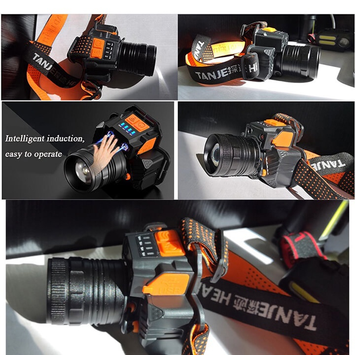 Đèn pin siêu sáng đội đầu KAW 1 bóng chiếu xa 300m cảm biến vẫy tay, chip Led T8 có Zoom xa gần, chống thấm nước.