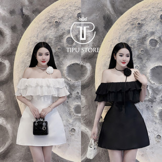 Đầm Taffta trễ vai bèo dập li điệu đà tiểu thư-CHARLA