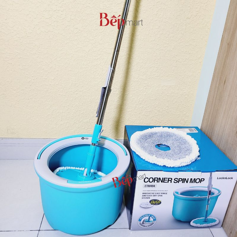 Bộ cây lau nhà xoay Locknlock Corner ETM494, gồm 2 bông lau, đĩa lau gập - bepmart- hàng chính hãng locknlock