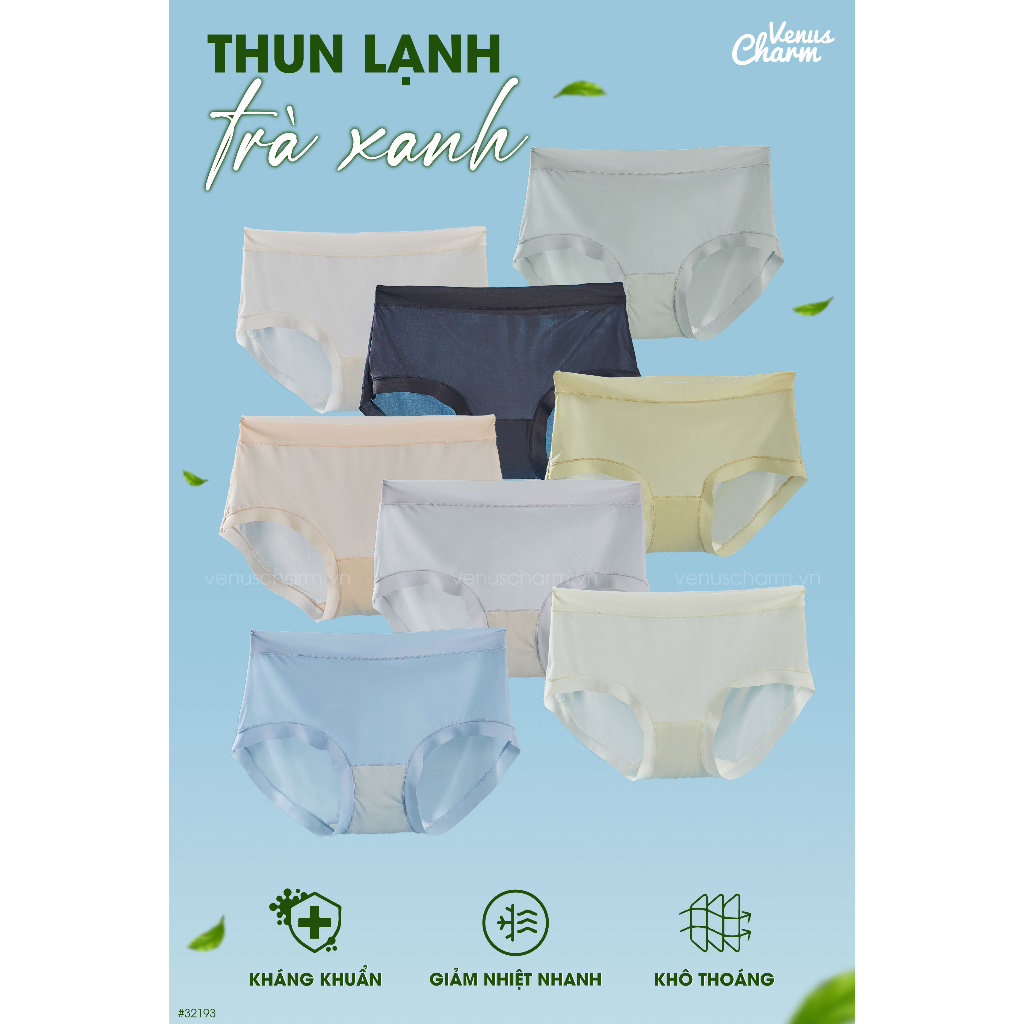 Quần lót freesize tràm trà kháng khuẩn trơn xuyên thấu co giãn ôm vòng 3 Venus Charm 32193