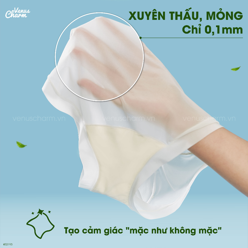 Quần lót freesize tràm trà kháng khuẩn trơn xuyên thấu co giãn ôm vòng 3 Venus Charm 32193