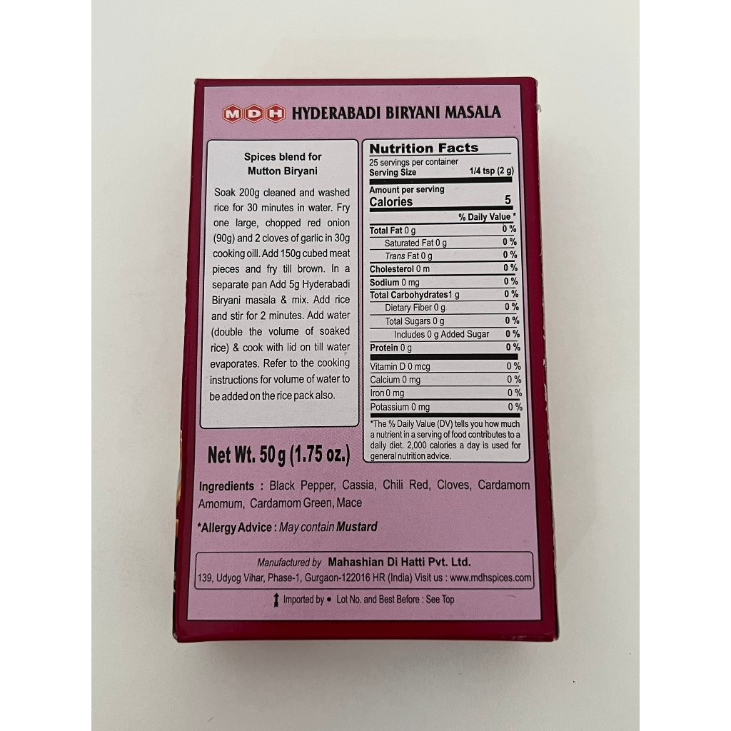 Gia vị nấu Hyderabad biryani masala MDH Ấn Độ 50g