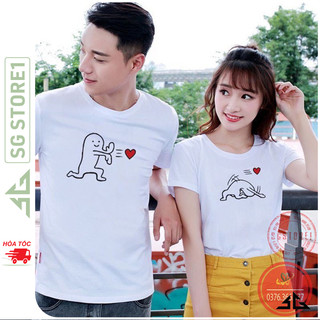 Áo thun cặp đôi nam nữ phông unisex cổ tròn tay ngắn mẫu dễ thương thun cotton mềm mịn AC101T