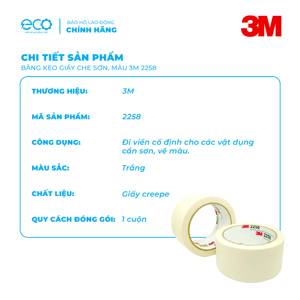 Băng keo giấy 3M 2258 CHẶN SƠN, MÀU nhiều kích thước