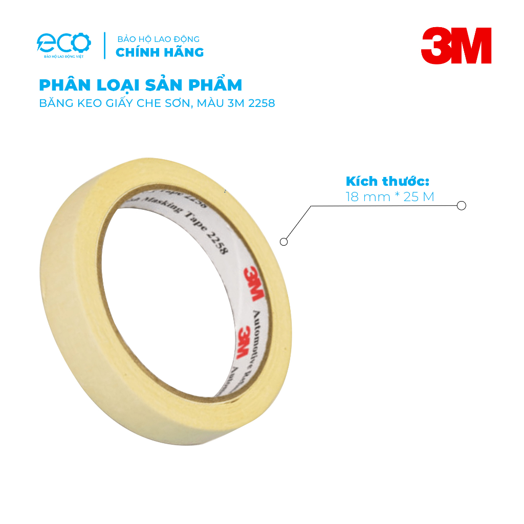 Băng keo giấy 3M 2258 CHẶN SƠN, MÀU nhiều kích thước