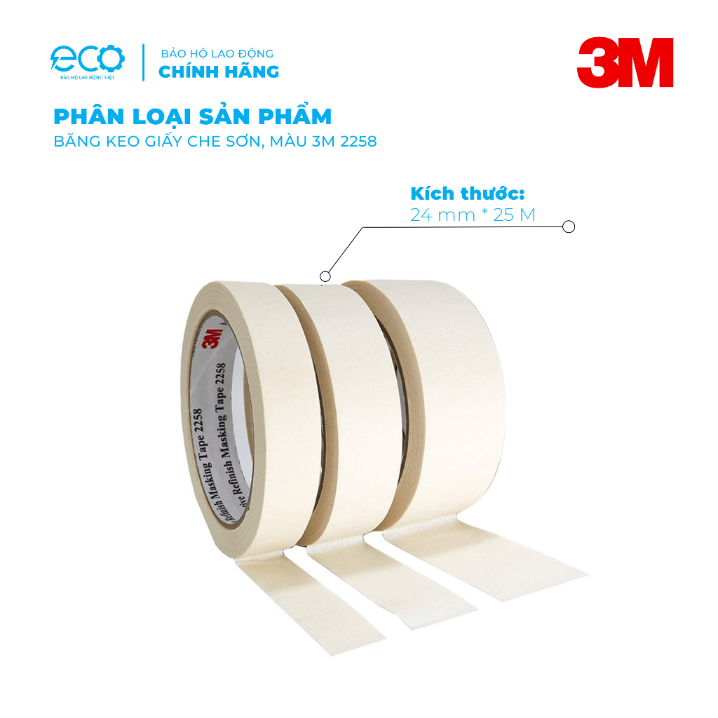 Băng keo giấy 3M 2258 CHẶN SƠN, MÀU nhiều kích thước