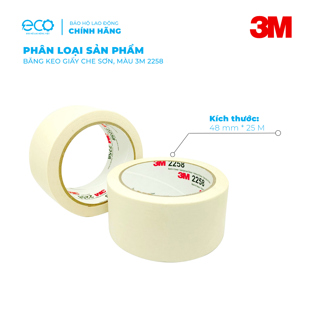 Băng keo giấy 3M 2258 CHẶN SƠN, MÀU nhiều kích thước