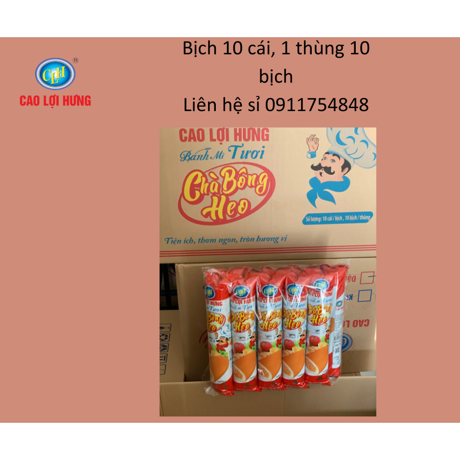 Bịch 10 cái, Bánh mì chà bông heo Cao Lợi Hưng, Trọng lượng 52g và 70g, 1 thùng 100 cái, giá lẻ siêu hời