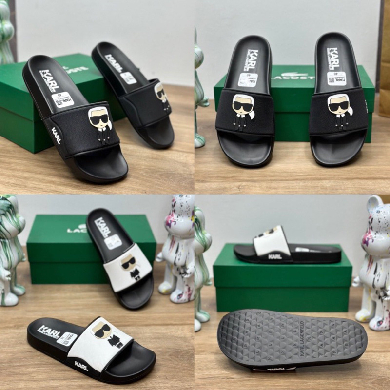 Dép lê quai ngang Karl - dép lê ông già đeo kính mẫu logo nổi