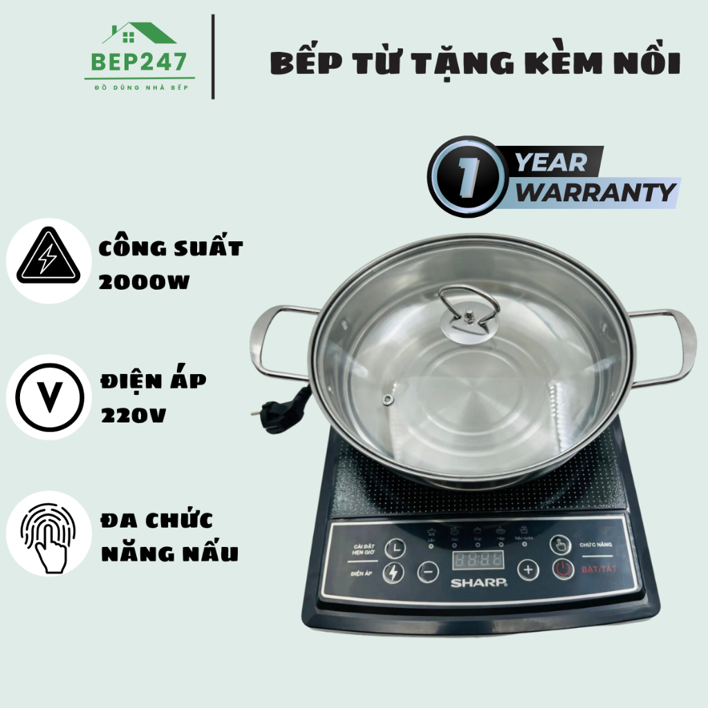 Bếp Từ Đơn SHARP SH-699 Công Suất 2000W Bảo Hành Chính Hãng 12 Tháng Phím Bấm Cơ 8 Chế Độ Nấu Tặng Kèm Nồi Inox