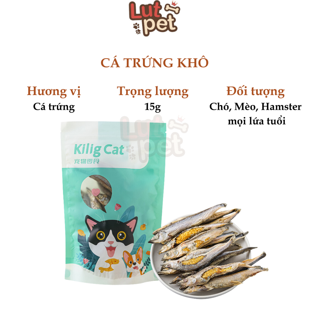 Cá trứng khô cho chó mèo, thức ăn khô cho thú cưng (15gr) - lutpet