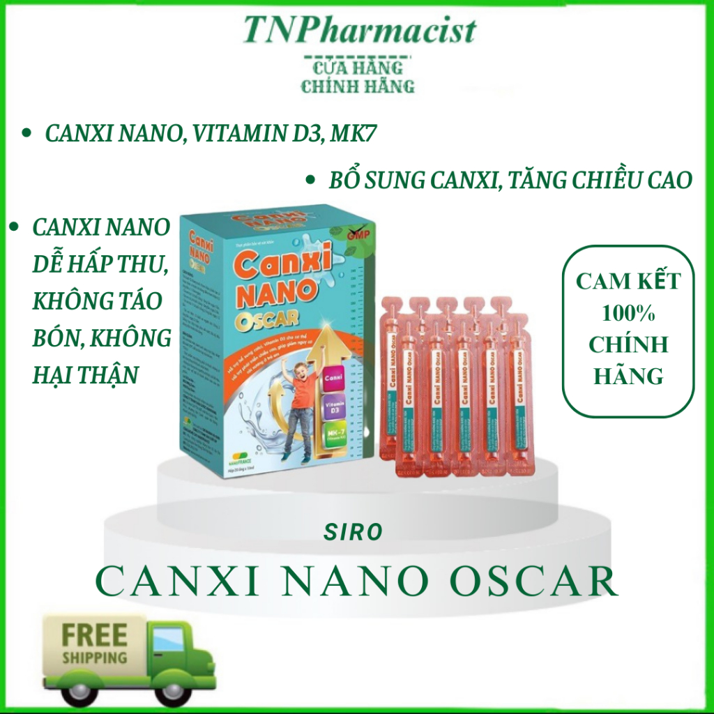 Siro Canxi Nano Oscar - Bổ sung canxi, vitamin D3 K2, giúp xương chắc khỏe, tăng chiều cao cho bé