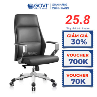 Ghế giám đốc GOVI Titan T09 Da Microfiber sang trọng - Ngả lưng đồng bộ, Lưng ghế cao, Tay vịn bằng thép mạ Crom bọc da