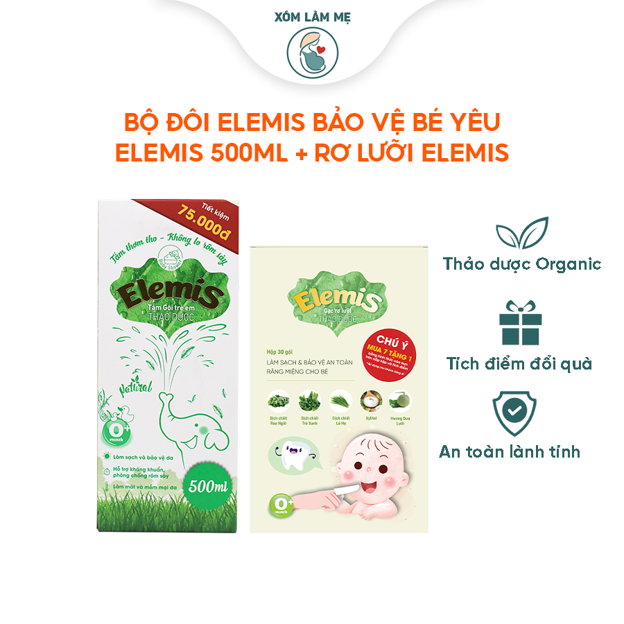 Combo 1 chai Nước tắm Elemis 500ml + 1 hộp rơ lưỡi thảo dược Elemis 30 cái - DK Pharma