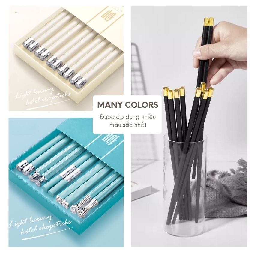 Đũa ăn cơm kháng khuẩn 5 đôi 5 mẫu khác nhau hợp vệ sinh, đũa Alloy chịu nhiệt cao cấp cho gia đình