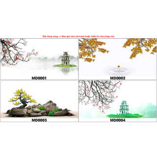tranh hồ cá MD hoa mai hoa đào có keo sẵn