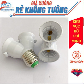 Đuôi đèn chia 2 bóng nhựa cách điện an toàn - đui đèn 2 đầu , đầu chia đuôi xoáy đèn tròn e27