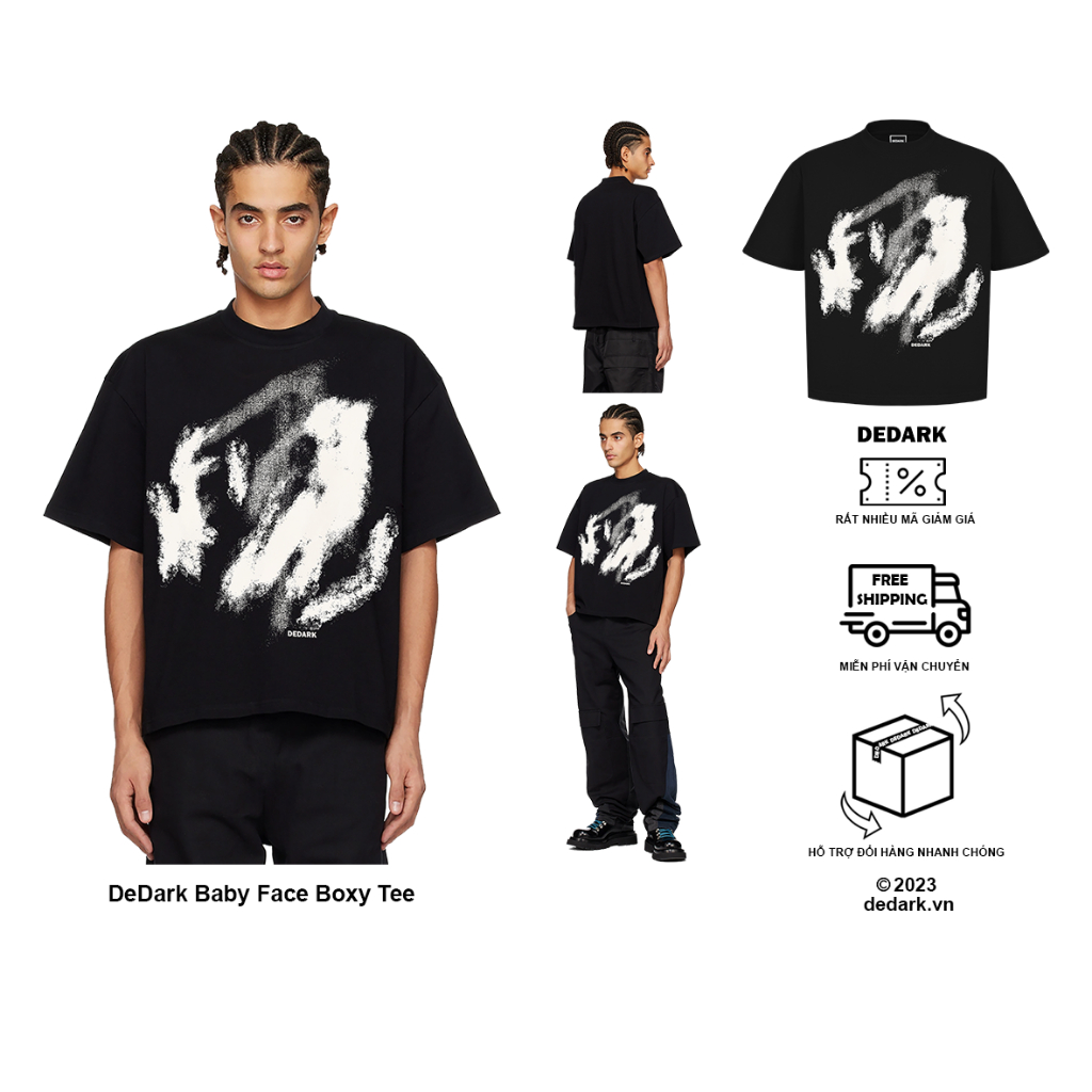 Áo thun boxy DEDARK Baby Face nam/nữ Cotton 260gsm