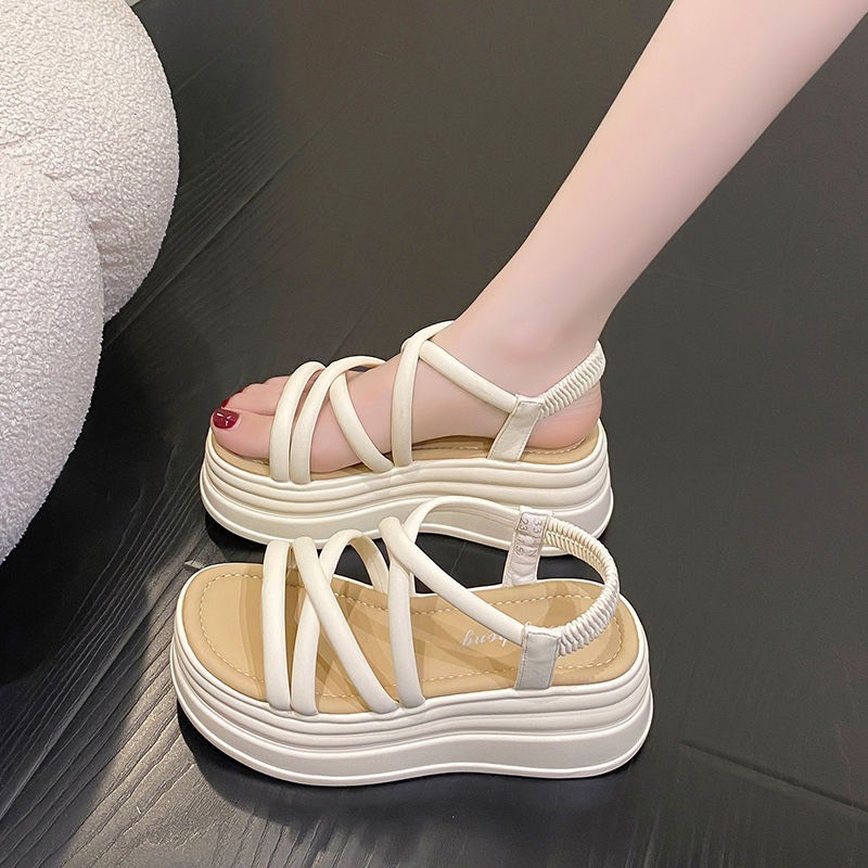 Sandal Đế Cao 6cm Siêu Nhẹ Mẫu Mới 2023, Sandal dây chéo đế độn