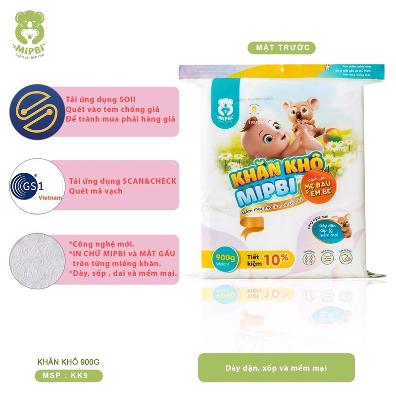 Khăn khô MIpbi 900g siêu mềm cho bé sơ sinh lunakidsbaby