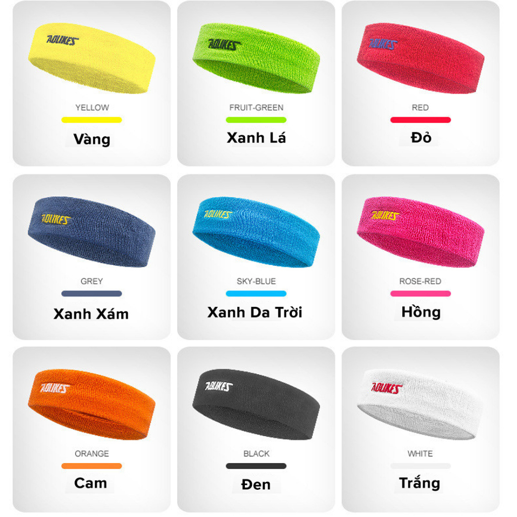 Băng Đô Đeo Trán Ngăn Mồ Hôi Bản To Siêu Thấm Hút Cotton Dày Dặn Thoáng Khí Sweatband AL2108 Chạy Bộ Gym Hãng Aolikes