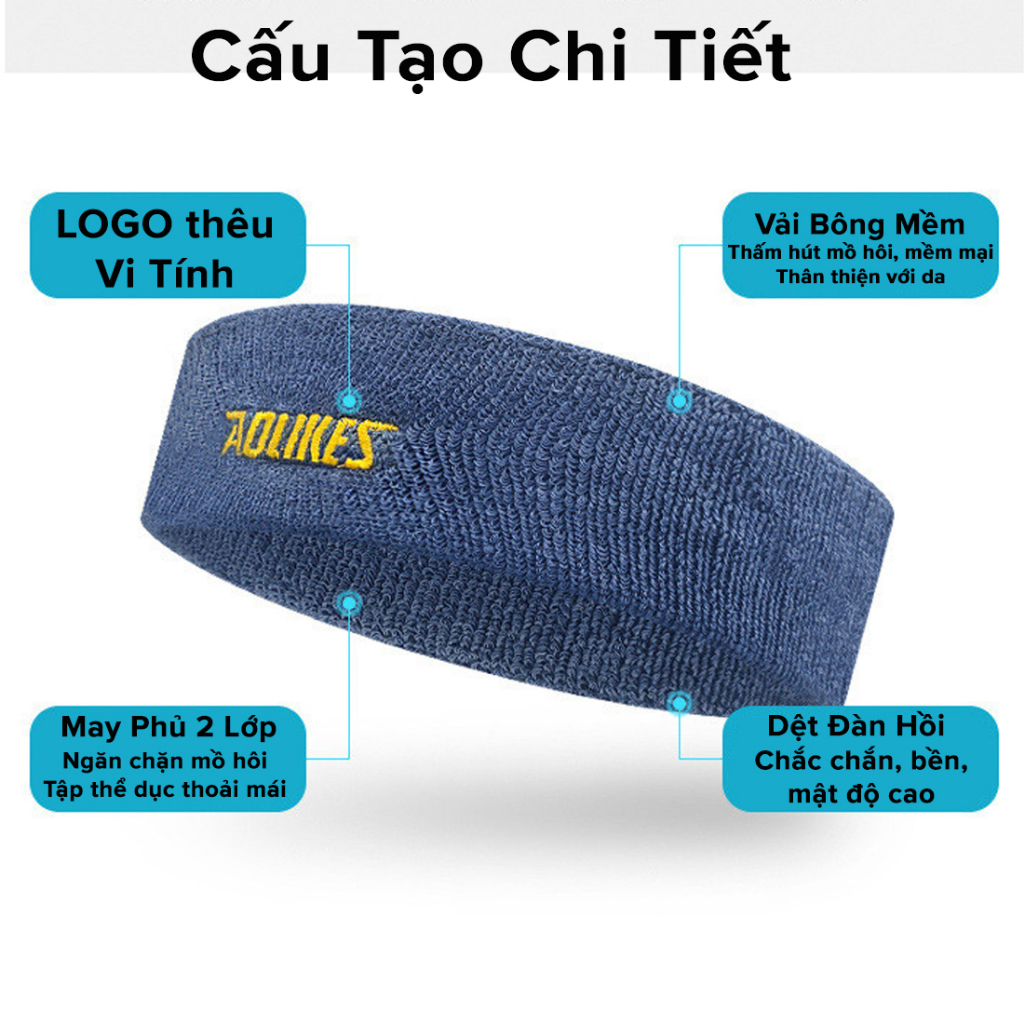 Băng Đô Đeo Trán Ngăn Mồ Hôi Bản To Siêu Thấm Hút Cotton Dày Dặn Thoáng Khí Sweatband AL2108 Chạy Bộ Gym Hãng Aolikes