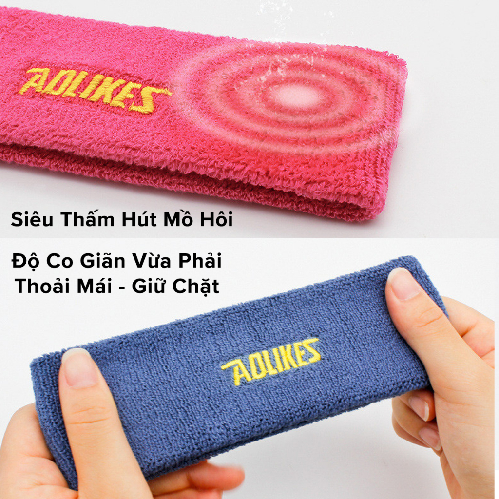 Băng Đô Đeo Trán Ngăn Mồ Hôi Bản To Siêu Thấm Hút Cotton Dày Dặn Thoáng Khí Sweatband AL2108 Chạy Bộ Gym Hãng Aolikes