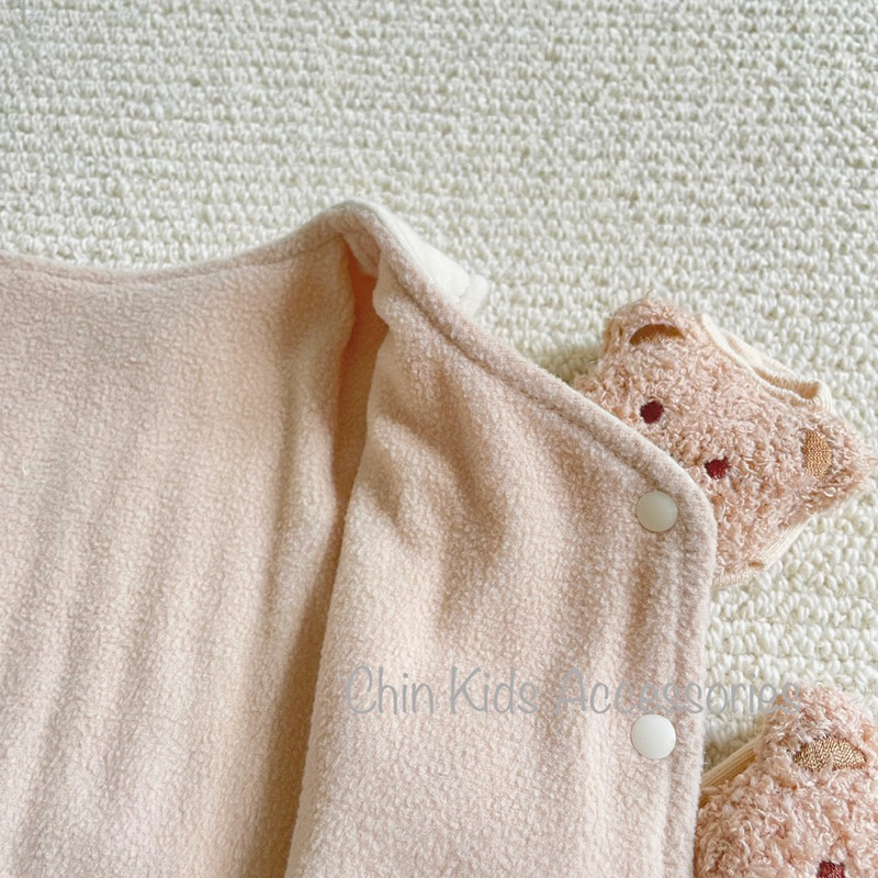 Gile trần bông hai lớp thêu gấu, lót nỉ siêu ấm cho bé trai bé gái