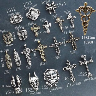 Charm nail retro -charm nail Halloween thỏ ma mị thánh giá hoa hồng bạc trang trí móng