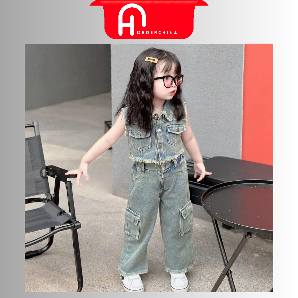 Set gile jean cho bé, set quần áo bò cho bé gái - HNOrderChina