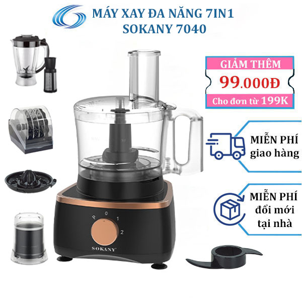 Máy xay đa năng SOKANY 7IN1 với công suất cực lớn có thế XAY- ÉP- CẮT- THÁI, cối bền chắc tháo lắp dễ dàng SK-7040