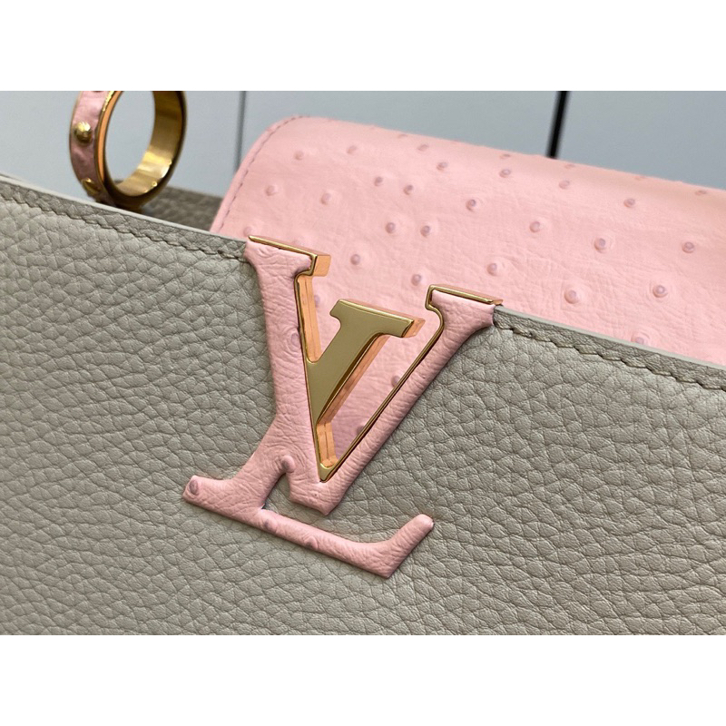 Louis Vuitton Capucines Bag Like Au Nhập Khẩu Da Taurillon Xám và Da Đà Điểu Hồng Nguyên Chiếc Phần Cứng Mạ Vàng