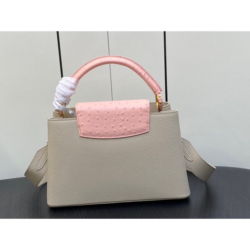 Louis Vuitton Capucines Bag Like Au Nhập Khẩu Da Taurillon Xám và Da Đà Điểu Hồng Nguyên Chiếc Phần Cứng Mạ Vàng