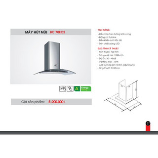 Máy hút mùi kính cong Bauer 70EC2-70cm