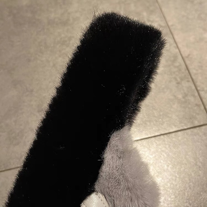 Dép lông cho nữ đính ngọc quai ngang đế dày cao 4cm