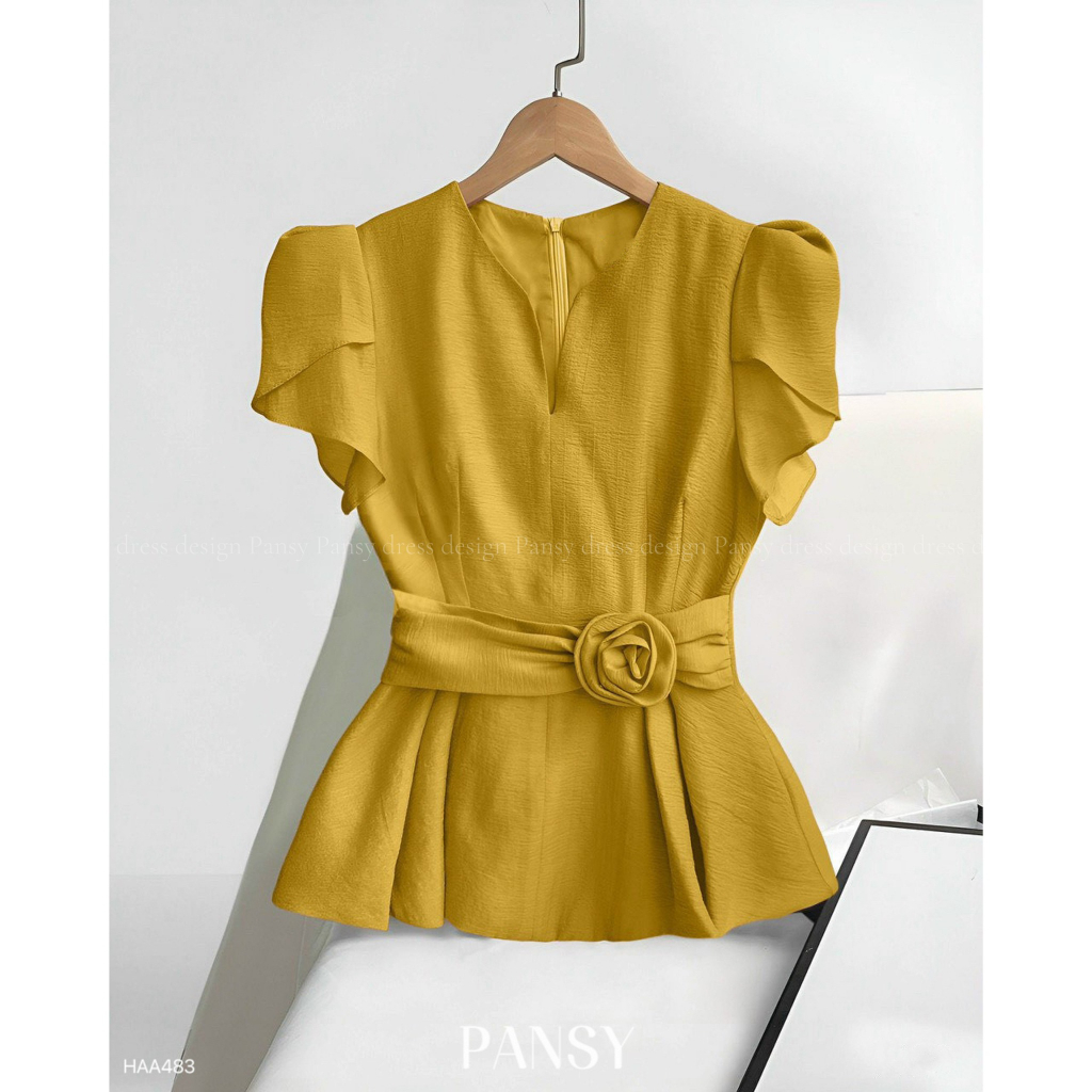 Áo nữ kiểu dáng cách điệu chiết eo đính hoa áo công sở nữ mặc đi làm - Mona Top - HAA483 - Pansy