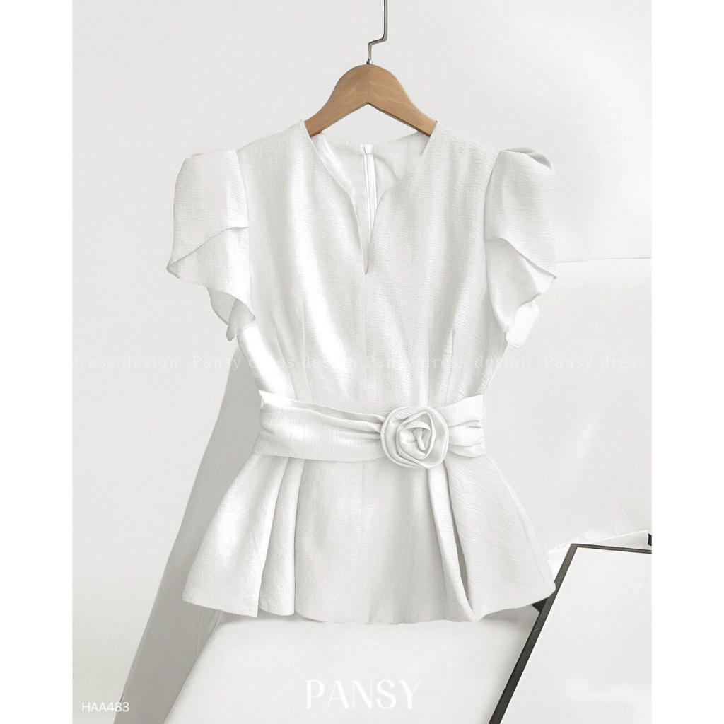 Áo nữ kiểu dáng cách điệu chiết eo đính hoa áo công sở nữ mặc đi làm - Mona Top - HAA483 - Pansy