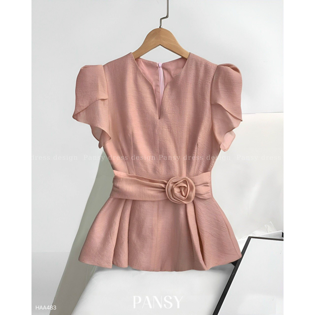 Áo nữ kiểu dáng cách điệu chiết eo đính hoa áo công sở nữ mặc đi làm - Mona Top - HAA483 - Pansy