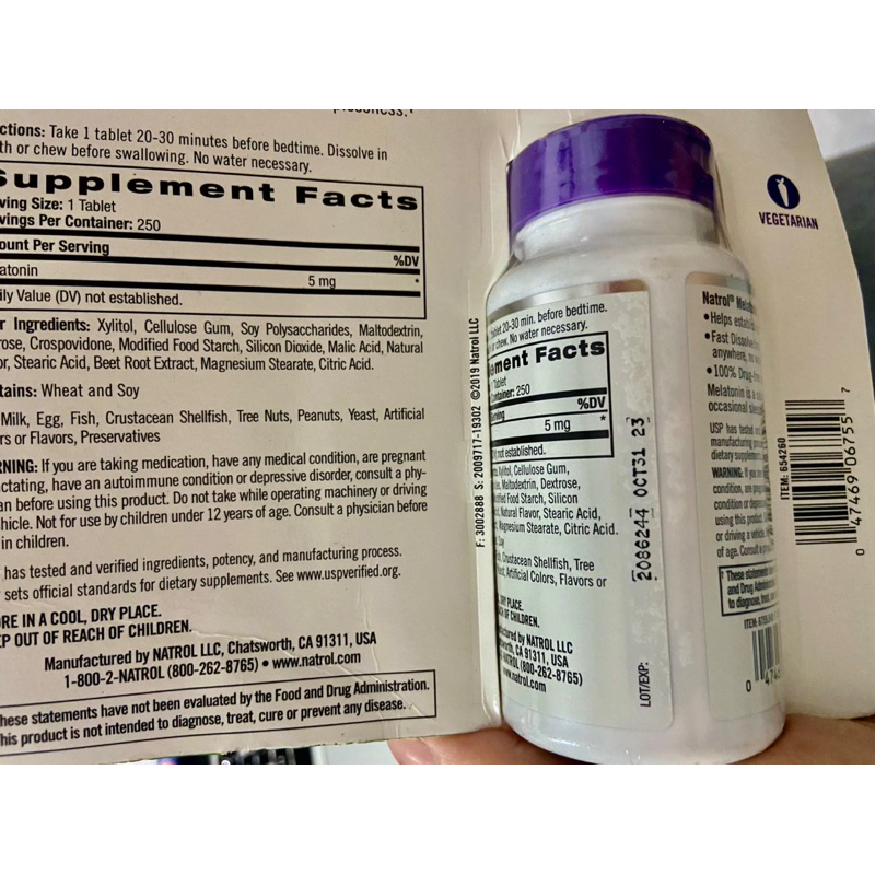 Viên ngậm Natrol Sleep 5mg hỗ trợ ngủ ngon 250 Viên 🇺🇸