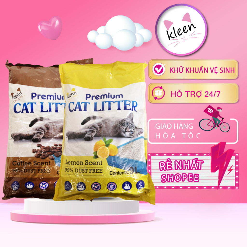Combo 2 túi Cát Vệ Sinh Cho Mèo 9l - 4kg Premium Cat Litter Kleen, Cát Mèo Vệ Sinh Khử Mùi Diệt Khuẩn - CM02