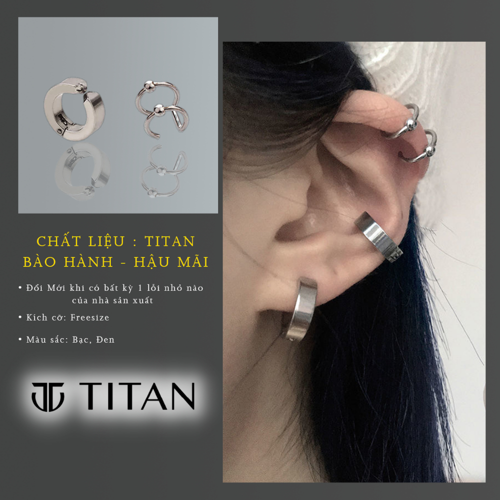 Khuyên tai nam nữ tròn unisex, bông tai không cần bấm lỗ cá tính, khuyên kẹp vành tai màu bạc S925 TITAN Shop