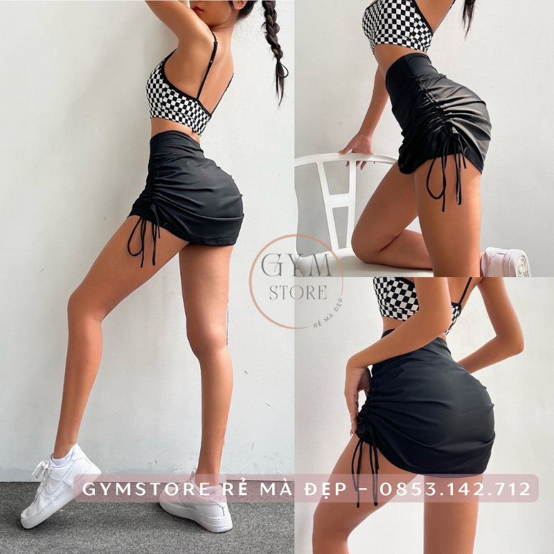 Chân Váy Dây Rút 2 lớp Tennis Tập GYM GOLF Dance Sexy Tôn Mông Vải Thun Siêu Co Giãn GYMSTORE RẺ ĐẸP 9015