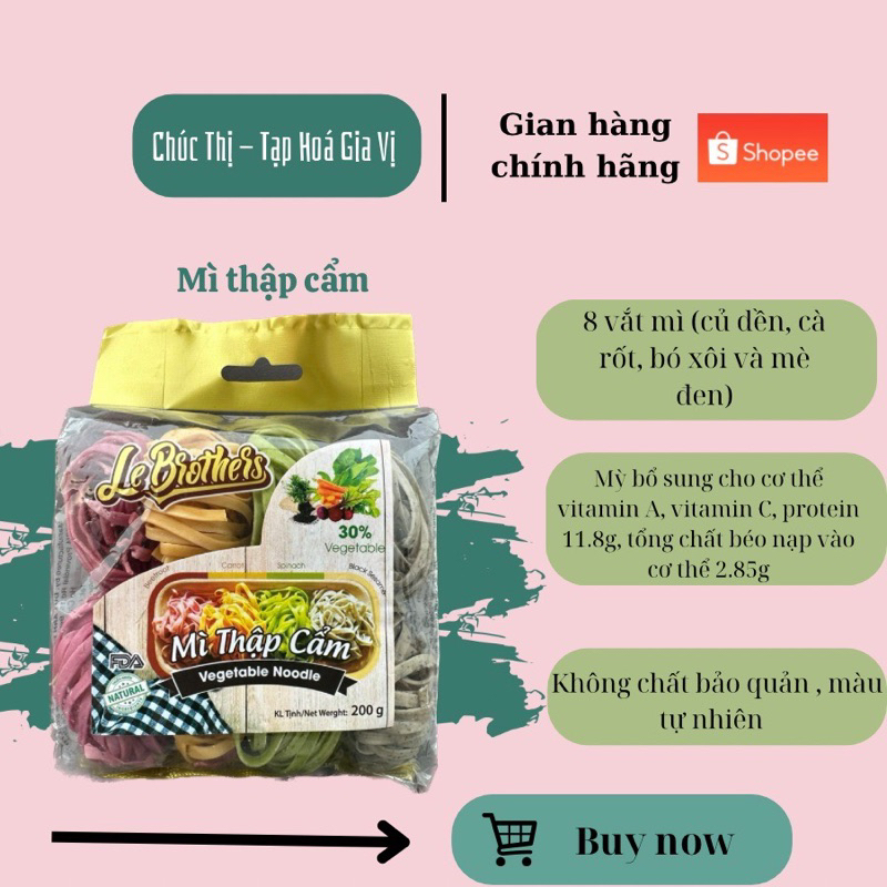 Mì rau củ thập cẩm LE BROTHERS - 200gr 8 vắt (mè đen, cà rốt, bó xôi, củ dền)