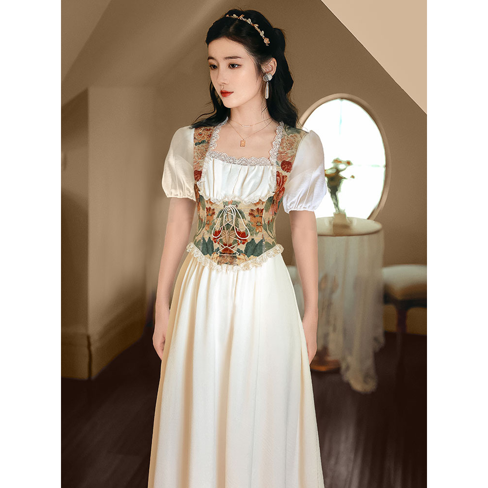 Đầm Nữ Phối Họa Tiết Tranh Sơn Dầu Phong Cách Retro Pháp D31