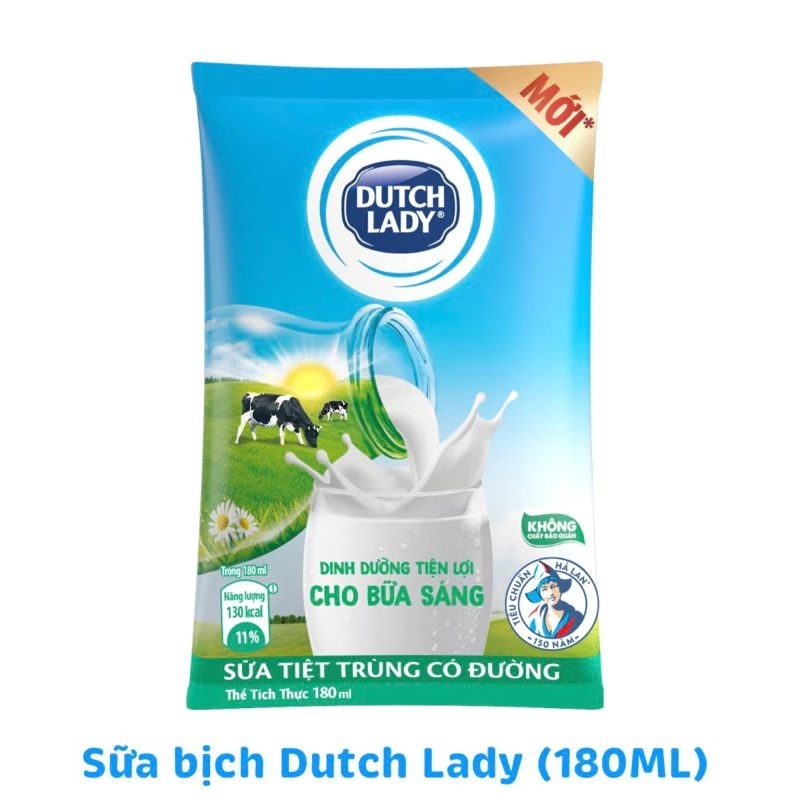 NOW SHIP -Thùng 48 bịch sữa tươi tiệt trùng Cô gái hà lan có đường 180 ml ( bao bì mới)