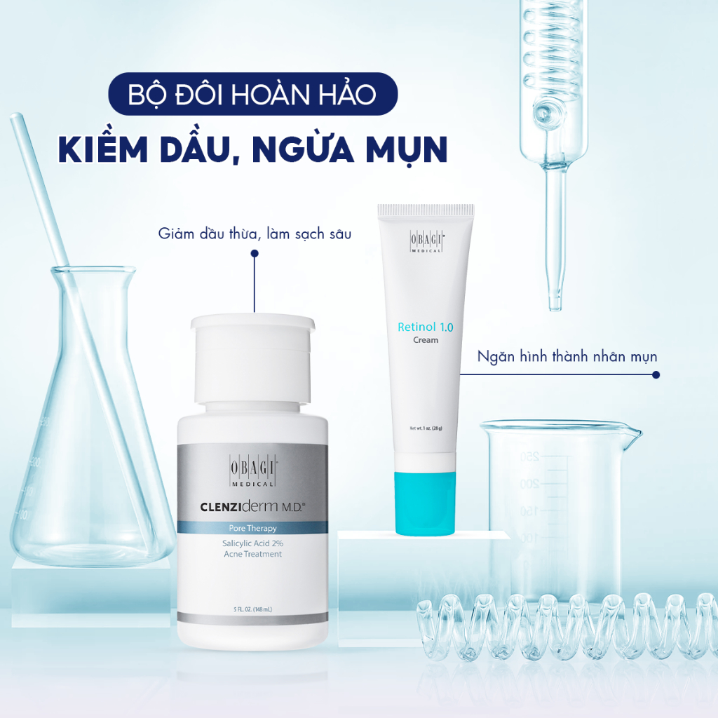 Bộ Đôi Ngừa Mụn:Kem Dưỡng Obagi 360 Retinol 1.0 28g & BHA Obagi Clenziderm Pore Therapy 148ml - Giảm Nhăn, Chống Lão Hóa