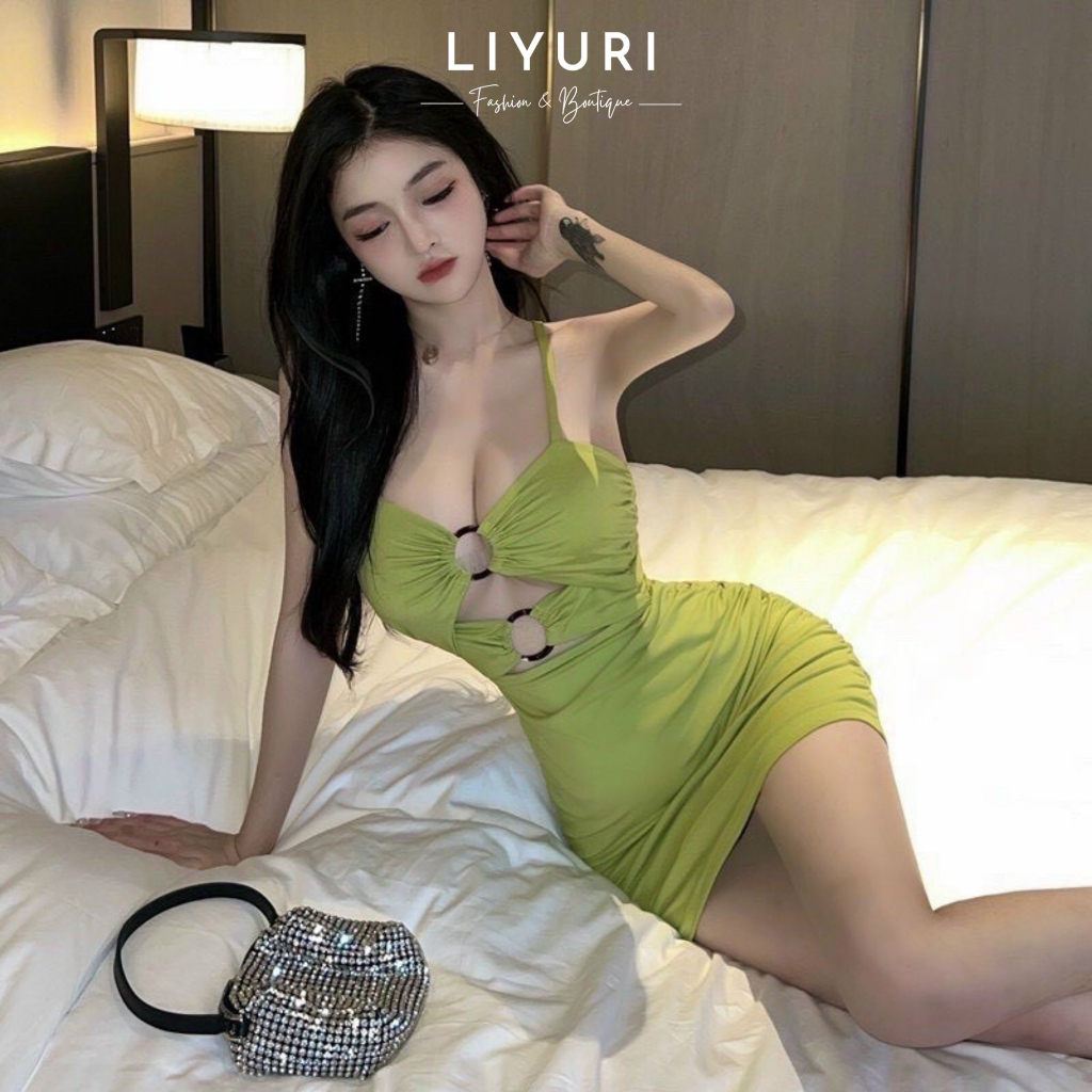 Đầm body 2 dây phối vòng ngực dây choàng cổ