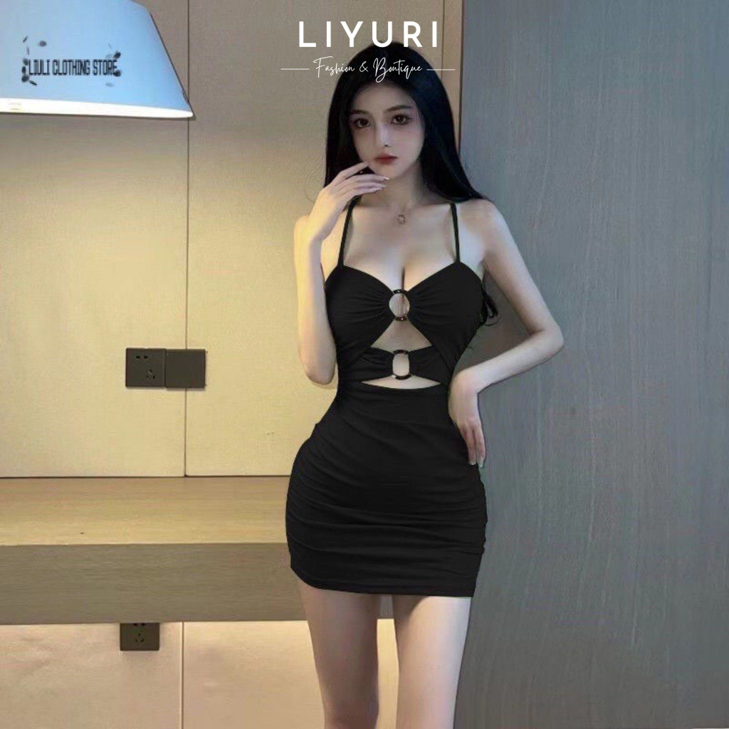 Đầm body 2 dây phối vòng ngực dây choàng cổ